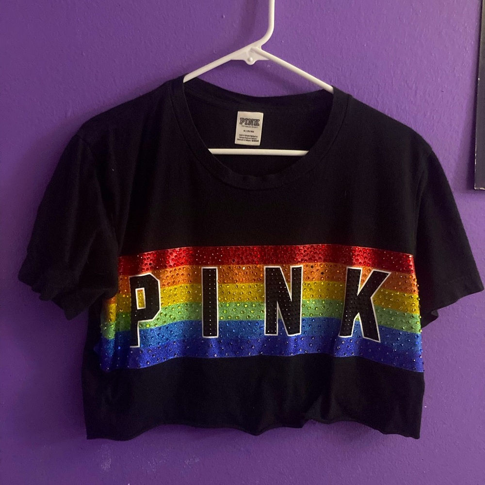 Vs PINK Victoria’s Secret rainbow bling rhinestone crop top super cute small